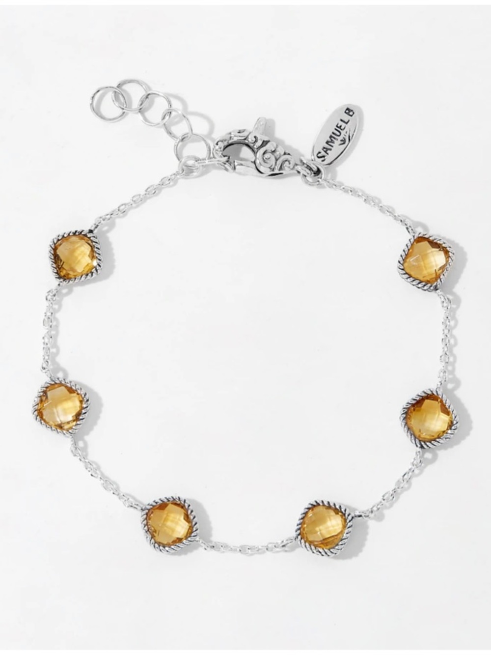 NWT Samuel B. Sterling Silver 6 Station Cushion Gemstone Bracelet